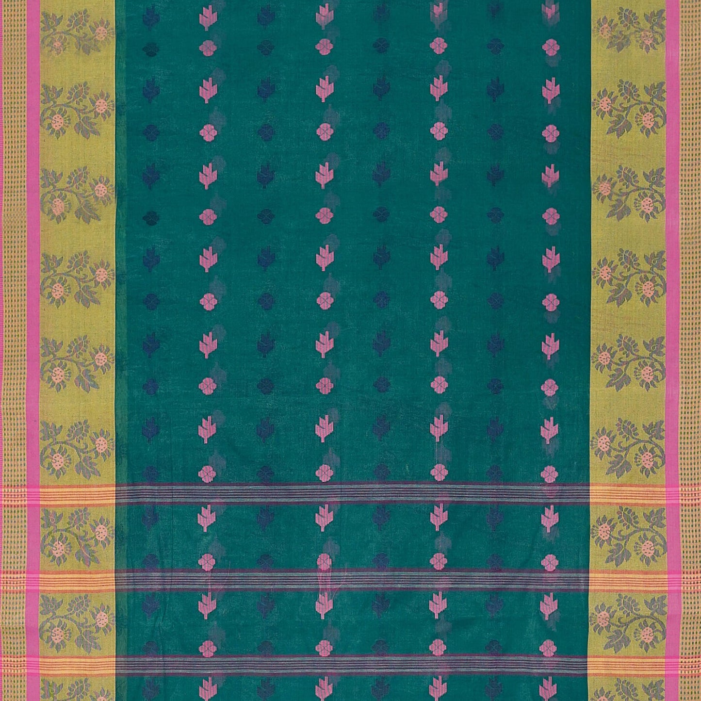 Exclusive Collection 100% Pure Cotton Green Tant Saree With Hand Weaving Work - Swadesiicart
