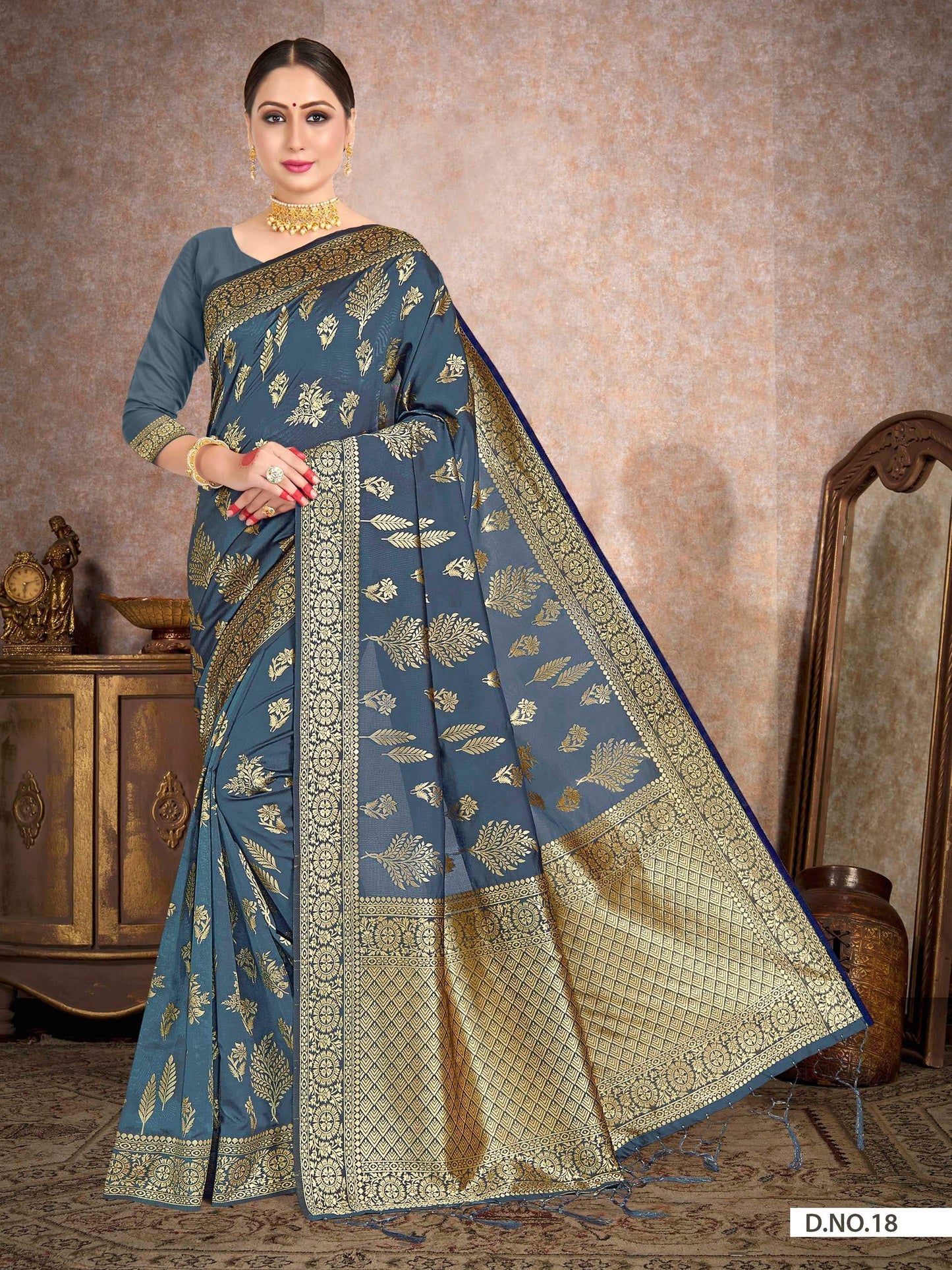 Vardha Aegean Blue Woven Banarasi Saree | Swadesiicart