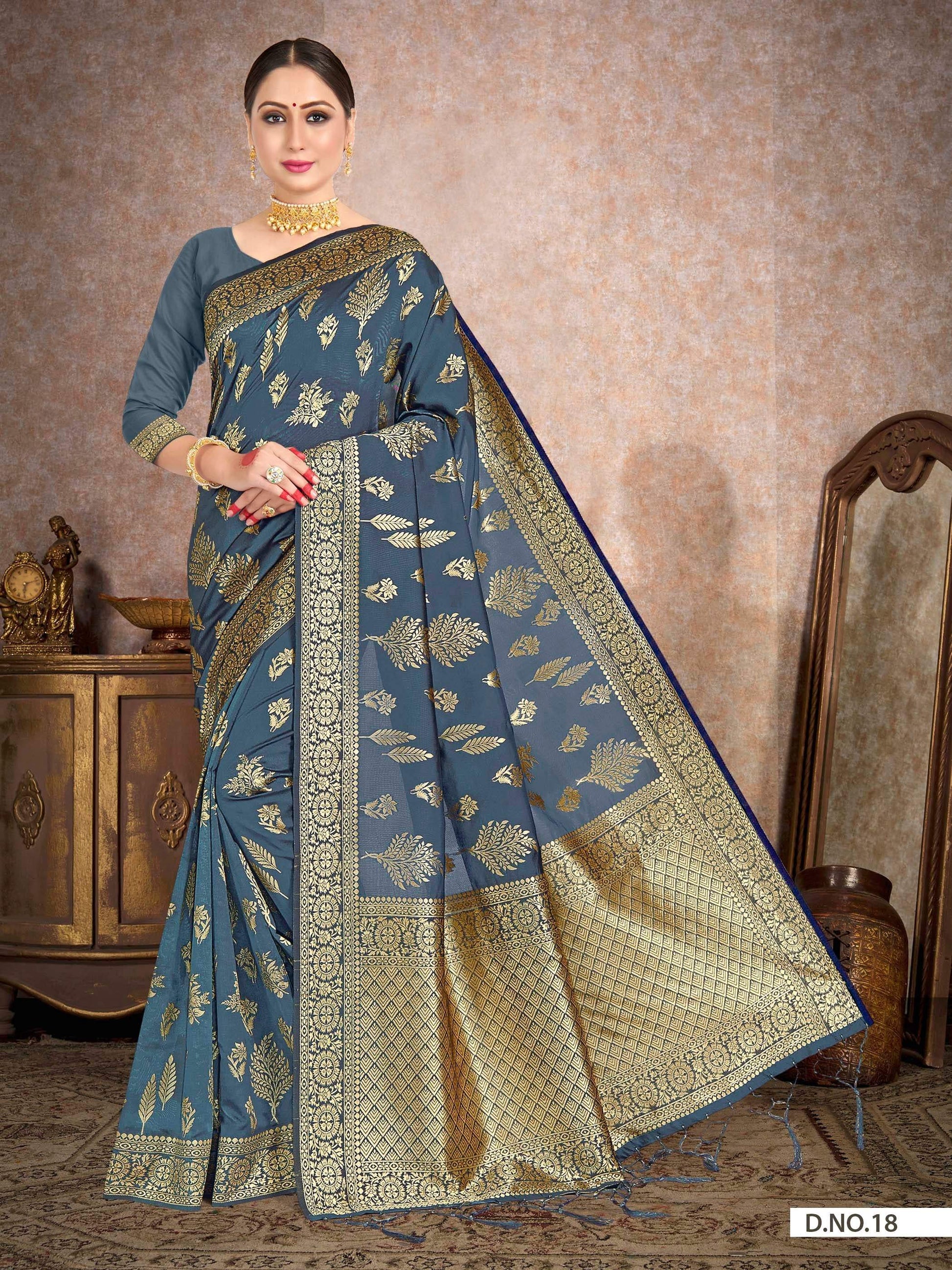 Vardha Aegean Blue Woven Banarasi Saree | Swadesiicart