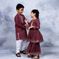 Ahalyaa Boys Maroon Pure Cotton Digital Print Kids Kurta Churidar Set | Swadesiicart
