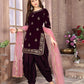 Anaita Purple Embroidered Velvet Patiala Suit