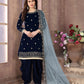 Anaita Navy Blue Embroidered Velvet Patiala Suit