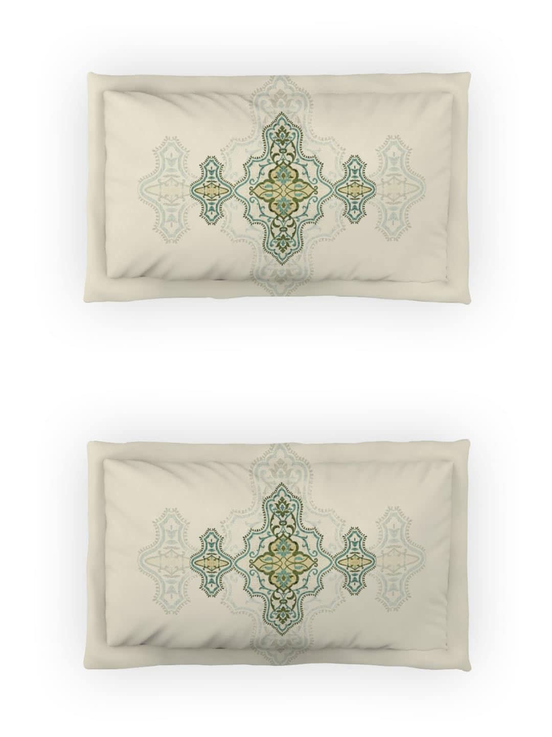 DDecor Green & White Ethnic Motifs Cotton 140 TC King Bedsheet with 2 Pillow Covers - Swadesiicart