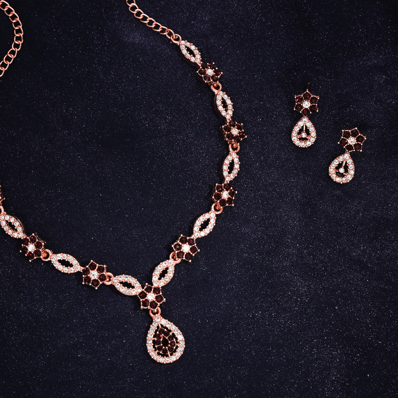 Tehzeeb Creations Elegant Maroon Polished American Diamond (Ad) Studded Necklace And Earring Set For Women - Swadesiicart