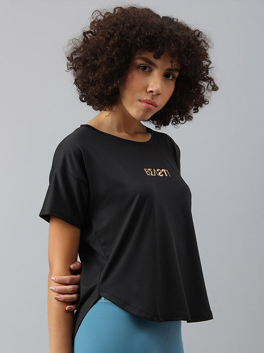 MKH Women Typography Drop-Shoulder Sleeves Dri-FIT Sports T-shirt - Swadesiicart