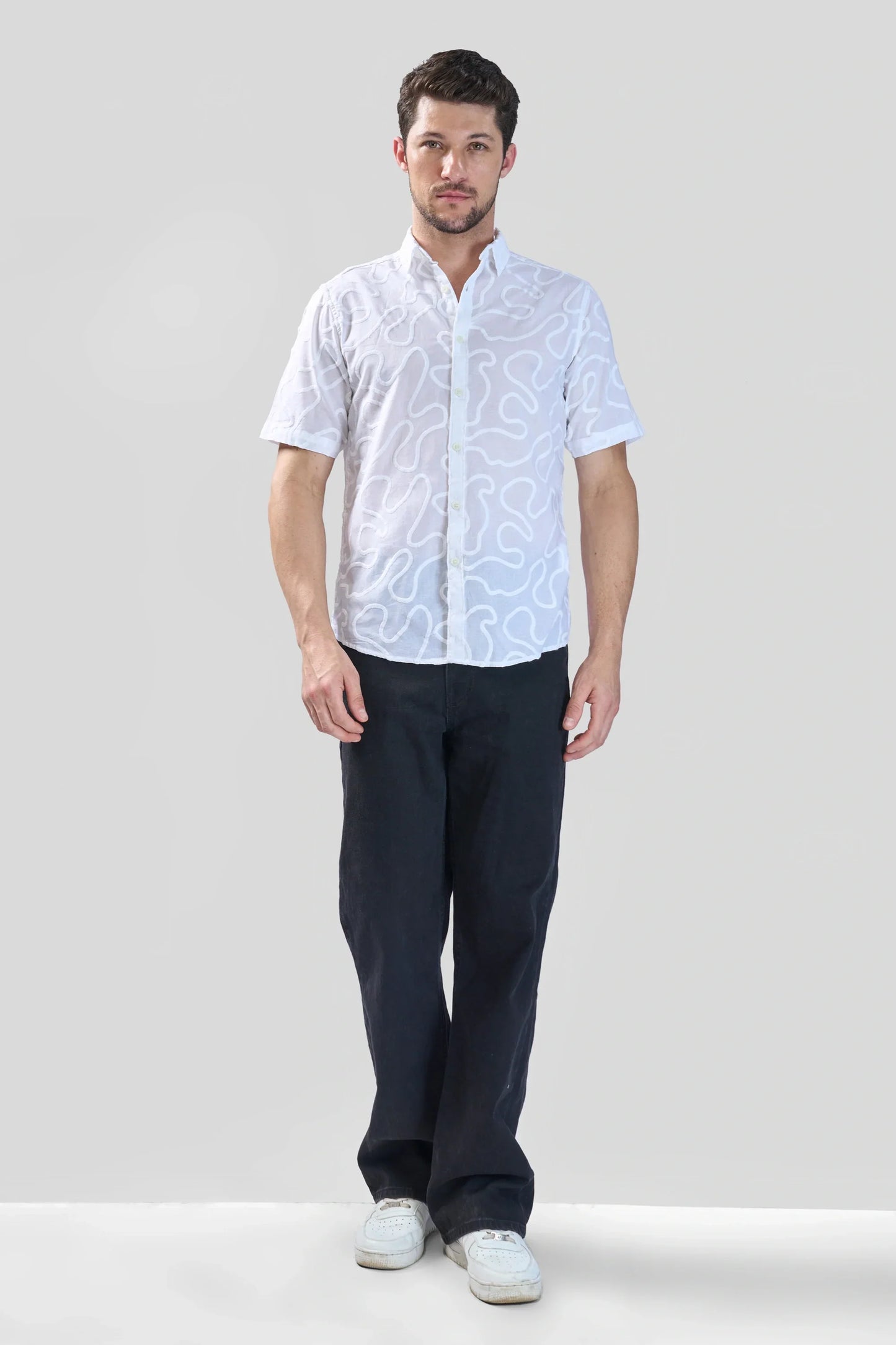 Xkind White Embroidered Relaxed Fit Shirt | Swadesiicart