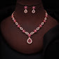 Tehzeeb Creations Elegant Pink Polished American Diamond (Ad) Studded Necklace And Earring Set For Women - Swadesiicart