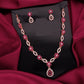 Tehzeeb Creations Elegant Pink Polished American Diamond (Ad) Studded Necklace And Earring Set For Women - Swadesiicart