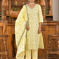 Vaasva Women's Cotton Solid Lemon Embroidered Suit Set | Swadesiicart