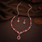 Tehzeeb Creations Elegant Red Polished American Diamond (Ad) Studded Necklace And Earring Set For Women - Swadesiicart