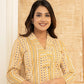 Yufta Mustard Cotton Ethnic Motifs Striped Print Co-Ord Set - Swadesiicart