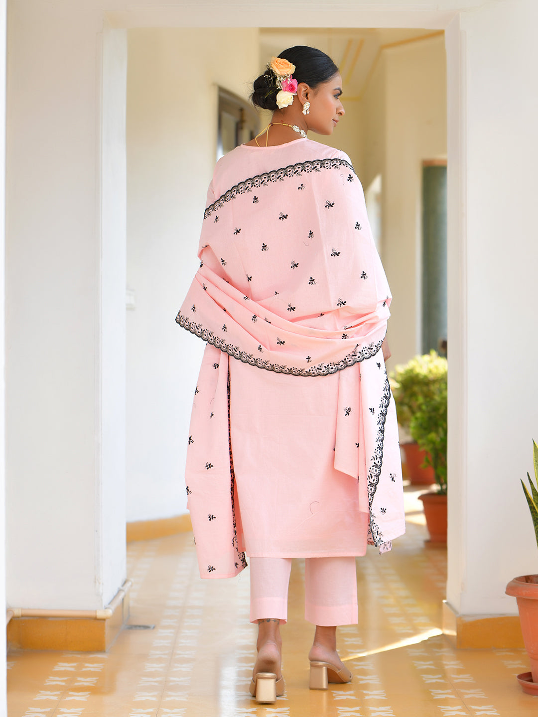 Vaasva Women's Cotton Solid Candy Embroidered Suit Set | Swadesiicart