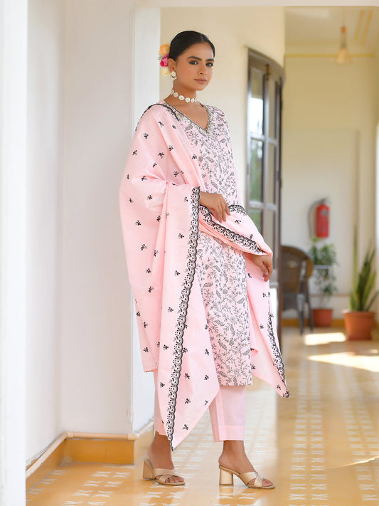 Vaasva Women's Cotton Solid Candy Embroidered Suit Set | Swadesiicart