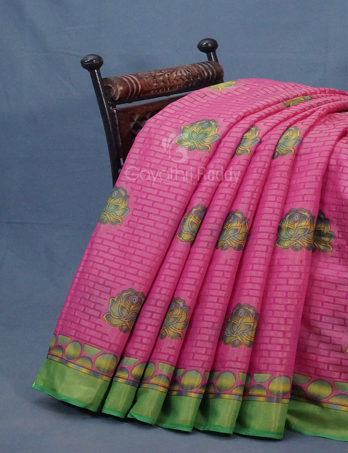 Rose Pink Printed Cotton Brasso Saree By Gayathri Reddy Designer Studio | Swadesiicart