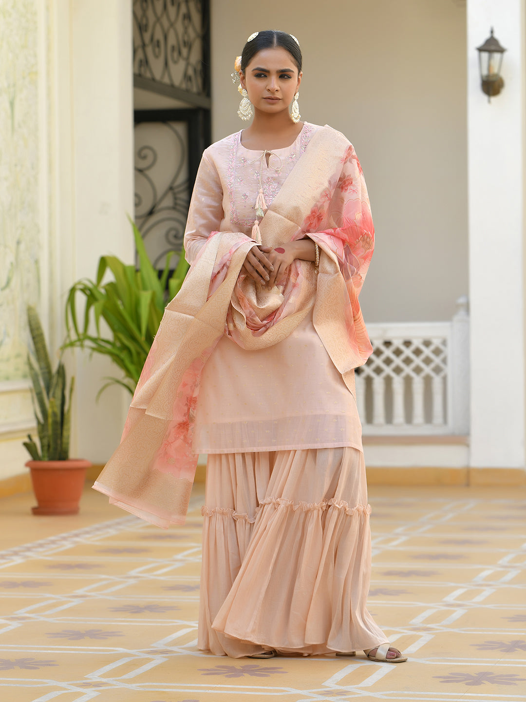 Vaasva Women's Apricot Chanderi Sharara Set | Swadesiicart