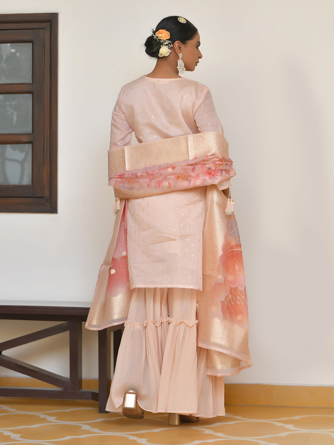 Vaasva Women's Apricot Chanderi Sharara Set | Swadesiicart