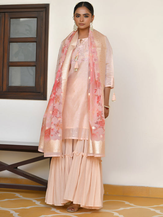 Vaasva Women's Apricot Chanderi Sharara Set | Swadesiicart