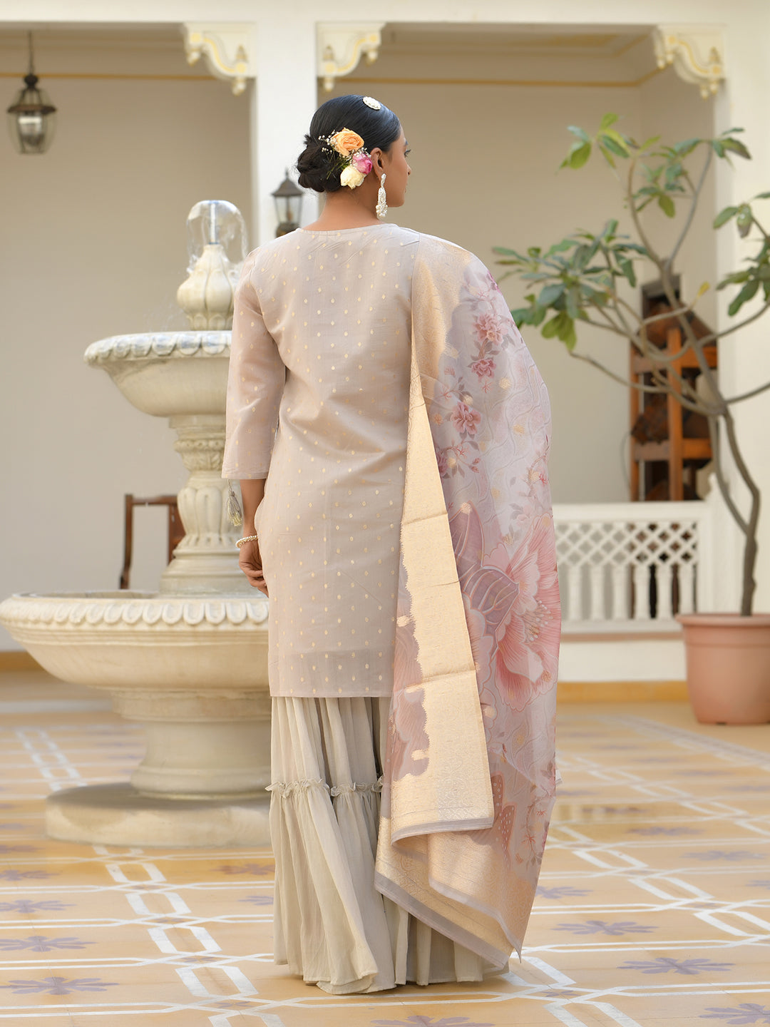 Vaasva Women's Khakhee Chanderi Sharara Set | Swadesiicart