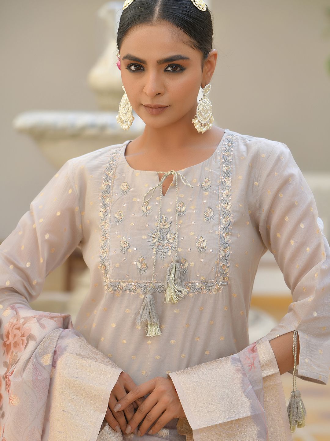 Vaasva Women's Khakhee Chanderi Sharara Set | Swadesiicart