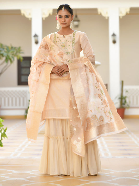 Vaasva Women's Peach Chanderi Sharara Set | Swadesiicart