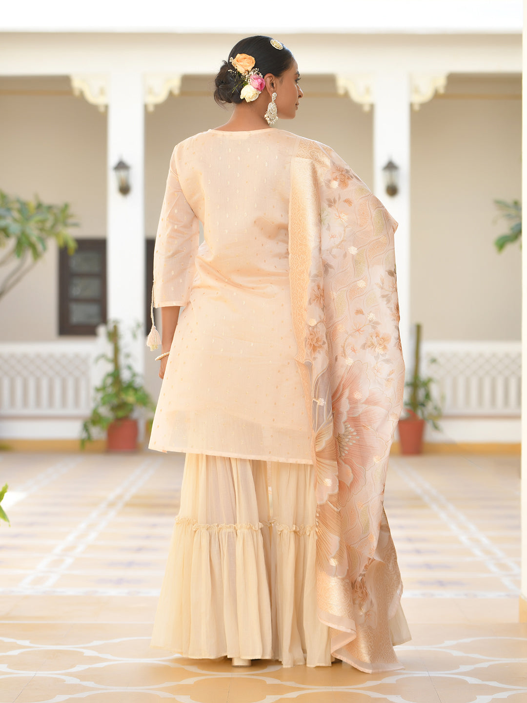 Vaasva Women's Peach Chanderi Sharara Set | Swadesiicart