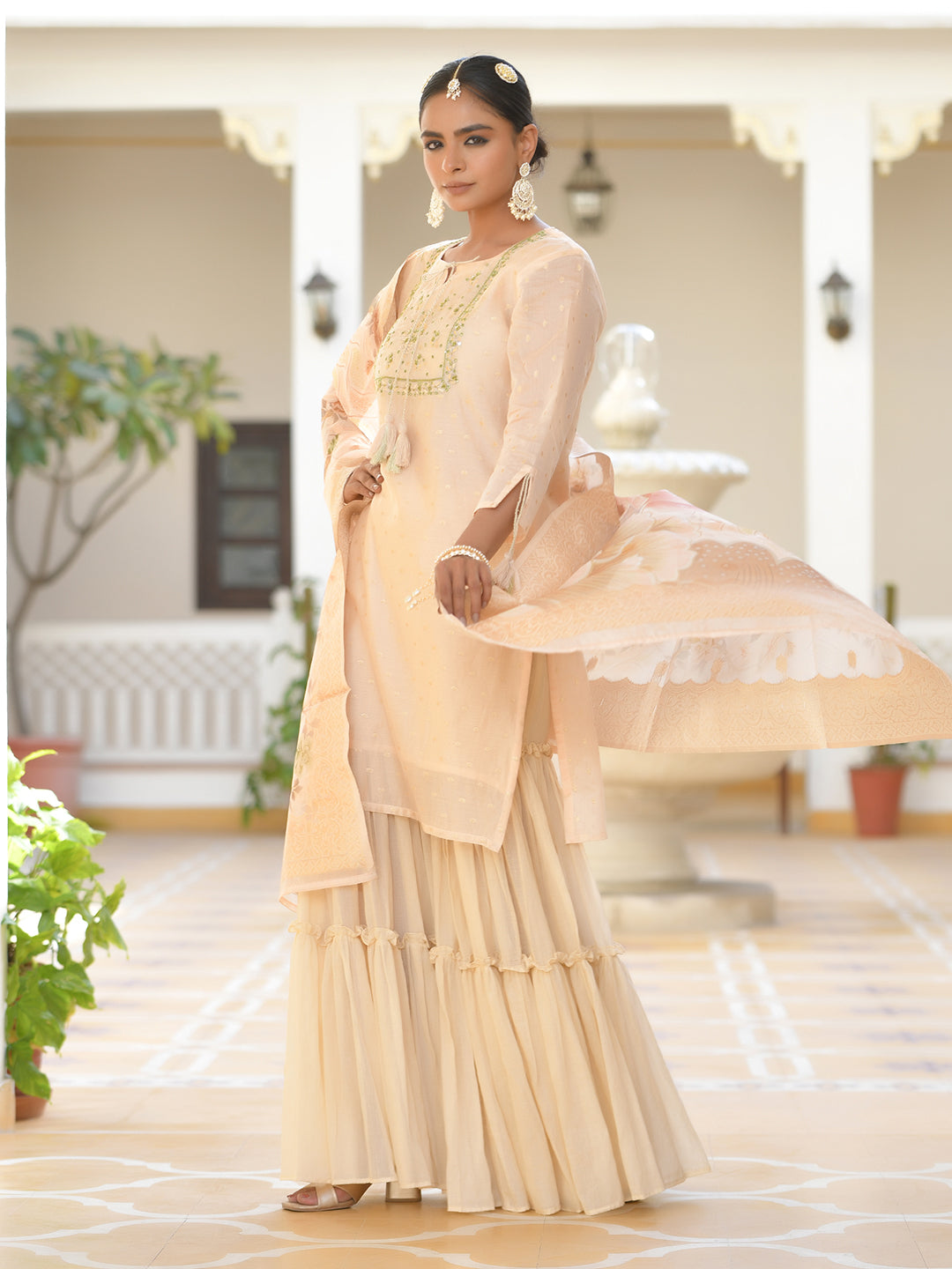 Vaasva Women's Peach Chanderi Sharara Set | Swadesiicart