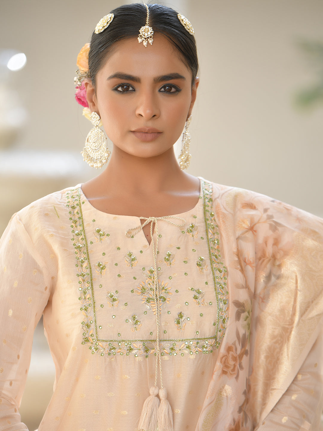 Vaasva Women's Peach Chanderi Sharara Set | Swadesiicart