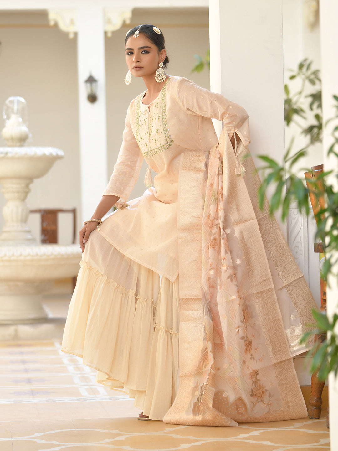 Vaasva Women's Peach Chanderi Sharara Set | Swadesiicart