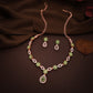Tehzeeb Creations Elegant Sea Green Polished American Diamond (Ad) Studded Necklace And Earring Set For Women - Swadesiicart