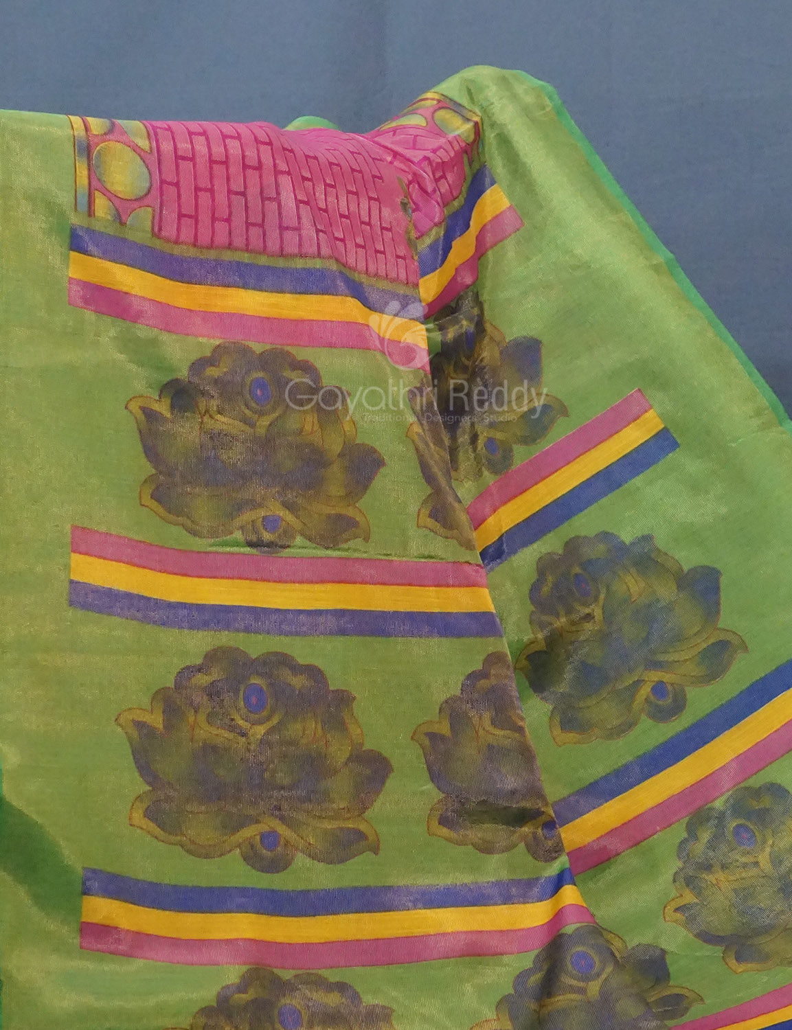 Rose Pink Printed Cotton Brasso Saree By Gayathri Reddy Designer Studio | Swadesiicart