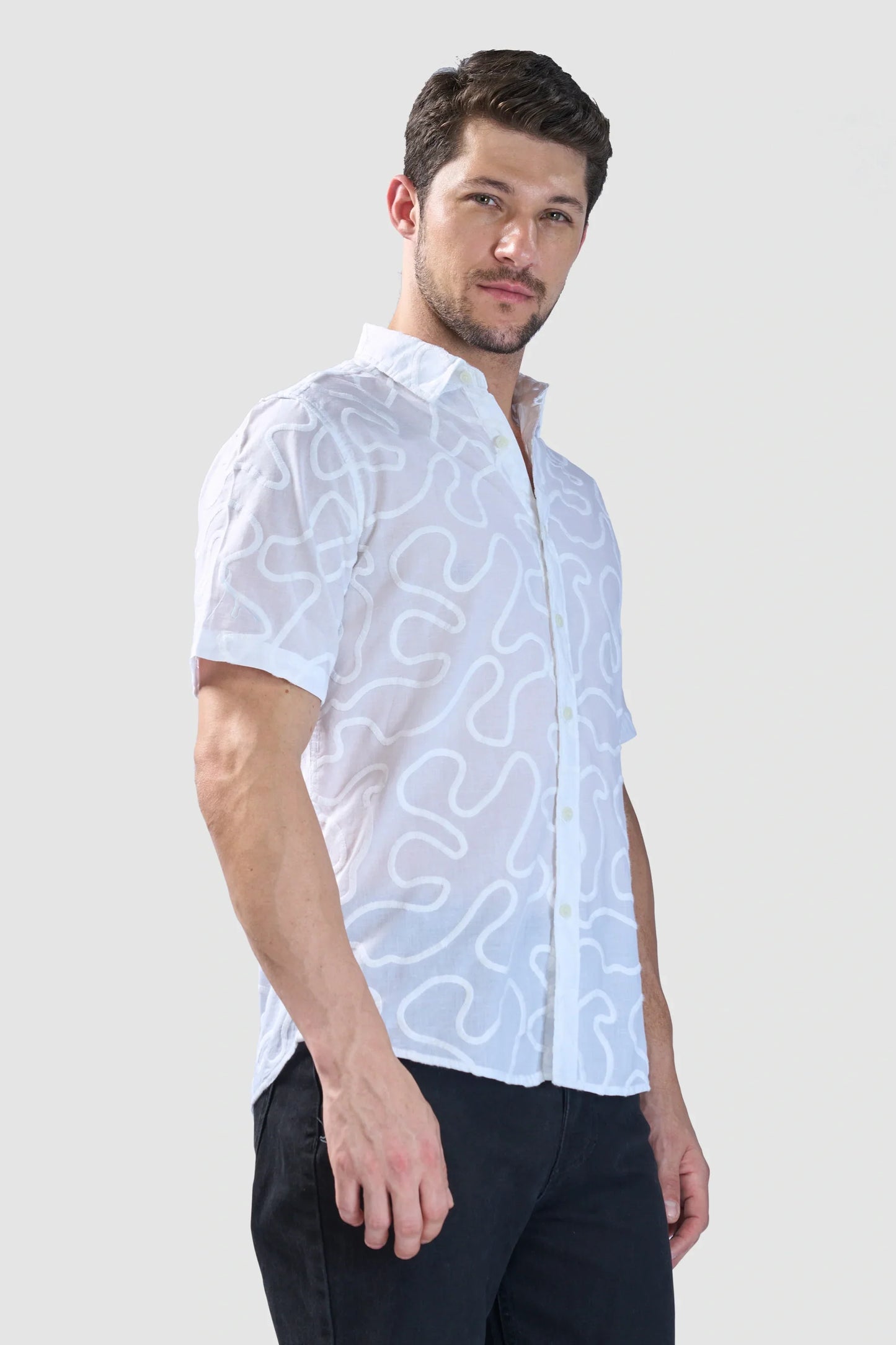 Xkind White Embroidered Relaxed Fit Shirt | Swadesiicart