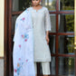 Vaasva Women's Grey Blue Linen Suit Set With Cutwork Dupatta | Swadesiicart