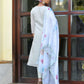 Vaasva Women's Grey Blue Linen Suit Set With Cutwork Dupatta | Swadesiicart