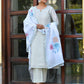 Vaasva Women's Grey Blue Linen Suit Set With Cutwork Dupatta | Swadesiicart