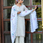 Vaasva Women's Grey Blue Linen Suit Set With Cutwork Dupatta | Swadesiicart
