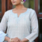 Vaasva Women's Grey Blue Linen Suit Set With Cutwork Dupatta | Swadesiicart