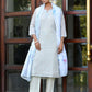 Vaasva Women's Grey Blue Linen Suit Set With Cutwork Dupatta | Swadesiicart