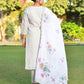 Vaasva Women's Grey Green Linen Suit Set With Cutwork Dupatta | Swadesiicart