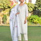 Vaasva Women's Grey Green Linen Suit Set With Cutwork Dupatta | Swadesiicart