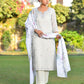 Vaasva Women's Grey Green Linen Suit Set With Cutwork Dupatta | Swadesiicart