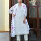 Vaasva Women's Grey Pink Linen Suit Set With Cutwork Dupatta | Swadesiicart