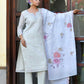 Vaasva Women's Grey Pink Linen Suit Set With Cutwork Dupatta | Swadesiicart