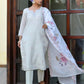 Vaasva Women's Grey Pink Linen Suit Set With Cutwork Dupatta | Swadesiicart