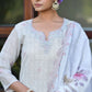 Vaasva Women's Grey Pink Linen Suit Set With Cutwork Dupatta | Swadesiicart