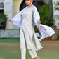 Vaasva Women's Grey Purple Linen Suit Set With Cutwork Dupatta | Swadesiicart