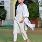 Vaasva Women's Grey Purple Linen Suit Set With Cutwork Dupatta | Swadesiicart