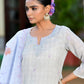 Vaasva Women's Grey Purple Linen Suit Set With Cutwork Dupatta | Swadesiicart
