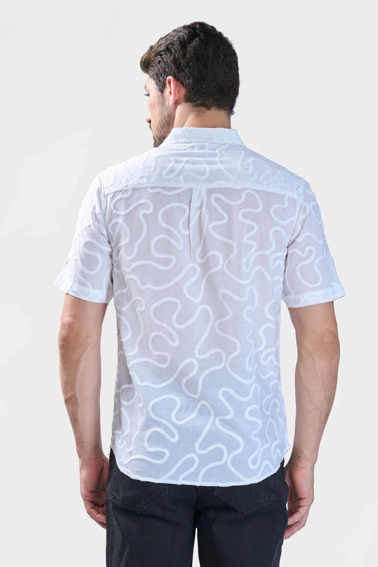 Xkind White Embroidered Relaxed Fit Shirt | Swadesiicart