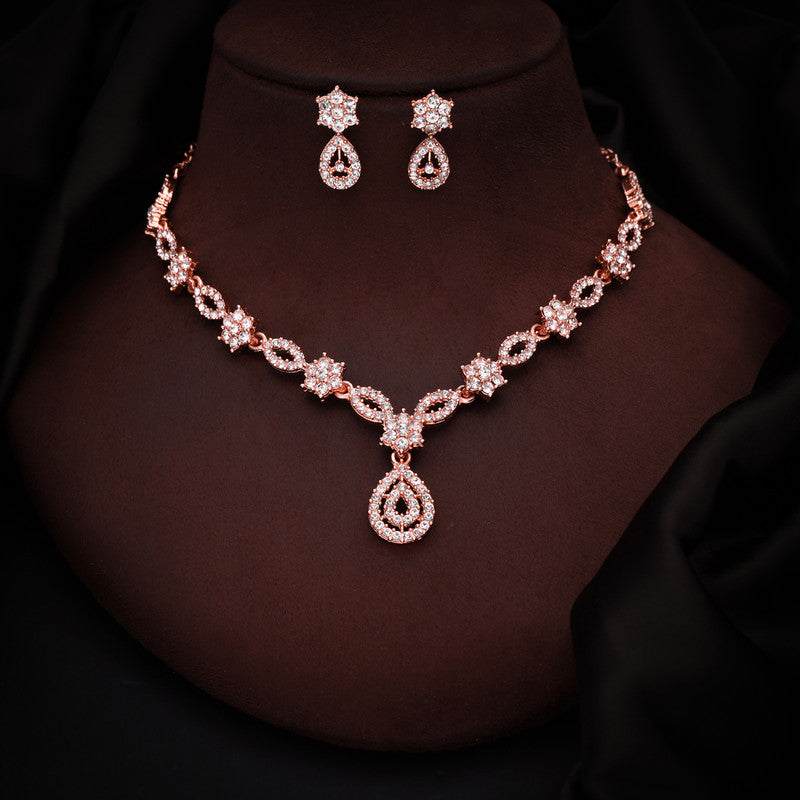 Tehzeeb Creations Elegant White Polished American Diamond (Ad) Studded Necklace And Earring Set For Women - Swadesiicart