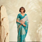 Anaita Sky Blue Printed Handloom Khadi Silk Silk Saree With Blouse